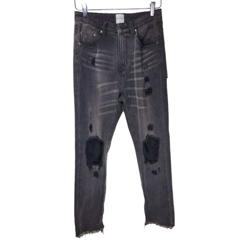 Princess Polly High Waisted Distressed Straight Leg Gradient Jeans in Dark Grey